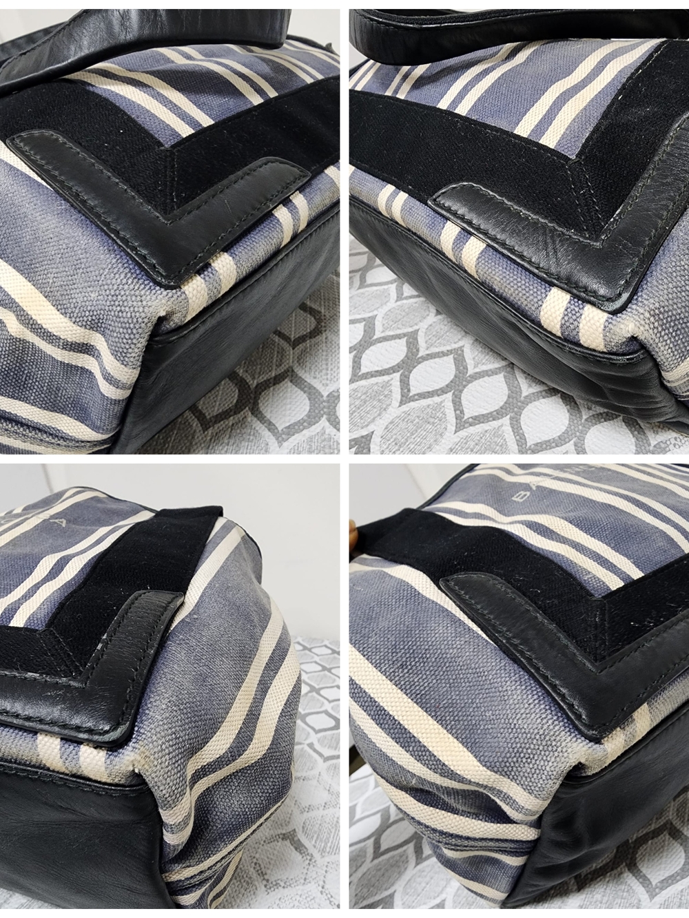 Balenciaga Canvas Striped Navy Cabas S Tote Bag Navy Blue/White/Black - Picture 11 of 12